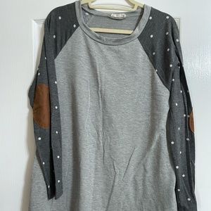 Heather Gray & Charcoal Dot Raglan Top 2XL